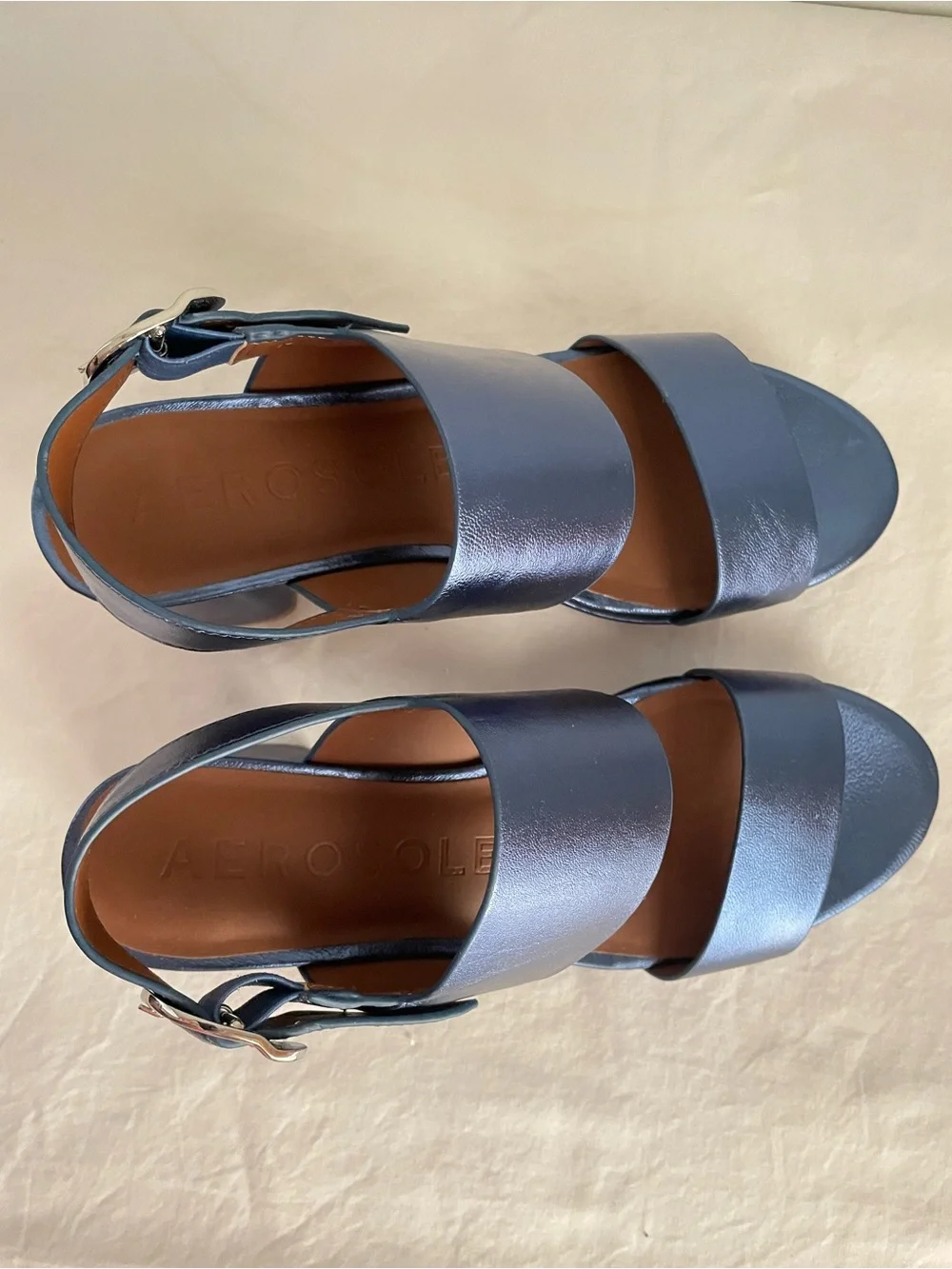 Aerosoles Camera Metallic Blue Block Heel Platform Sandals 8